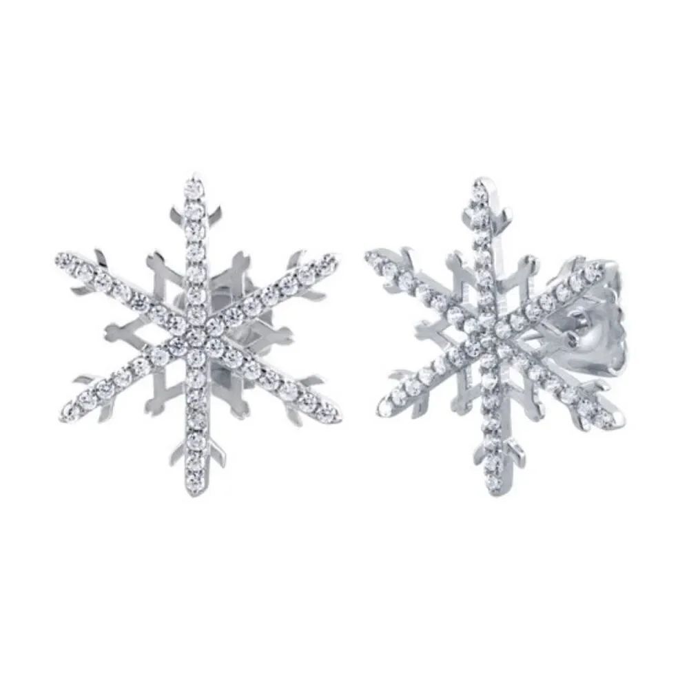 Sterling Silver Unique Snowflake Clear CZ Earrings New